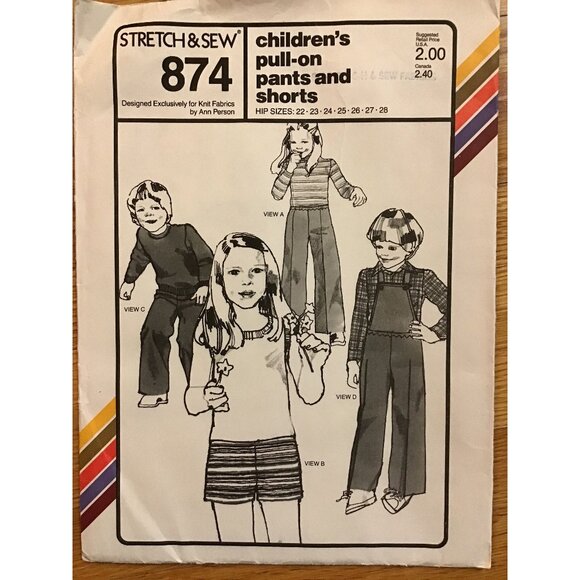 Childrens Pull On Pants and Shorts Pattern Stretch and Sew 874 UNCUT - Picture 1 of 6